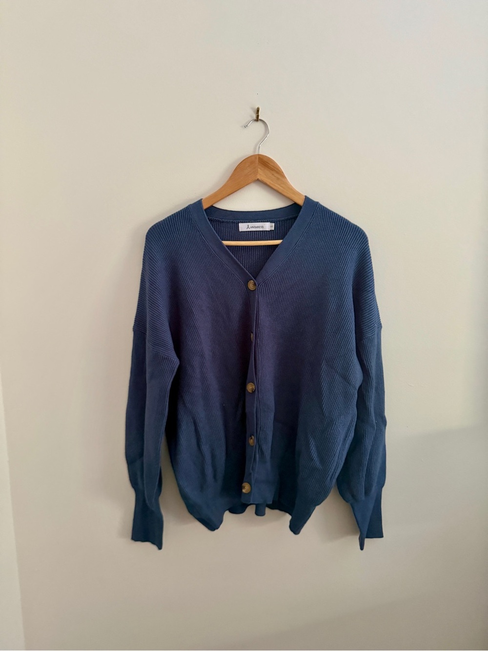 Amazon brand Blue oversized V-Neck Button Cardigan